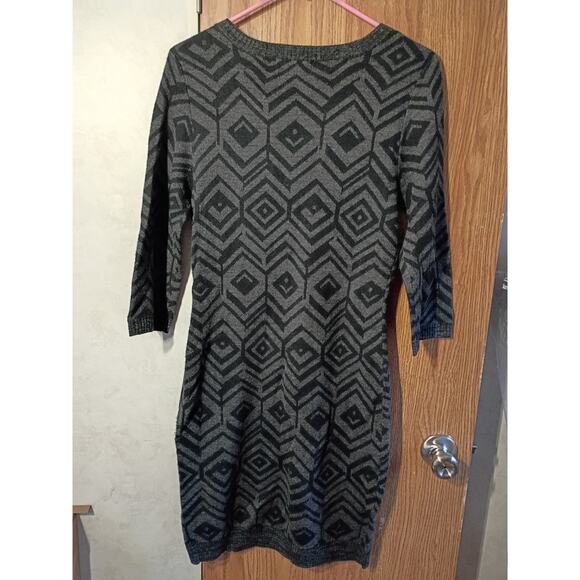My Michelle black gray geometric sweater dress l cozy winter knit bodycon casual - Picture 6 of 10